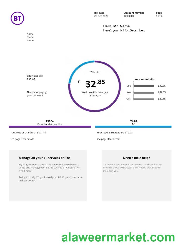 United Kingdom BT utility bill version 2 (2)